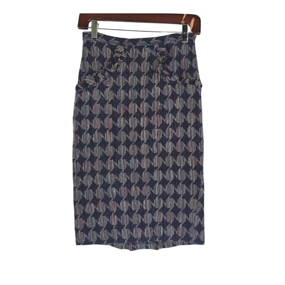 Anthropologie Eva Franco Navy Multicolor Textured Ruffle Pencil Skirt US 0